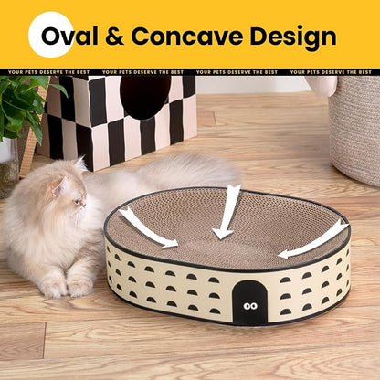 Conlun Oval Cat Scratcher Bed, 2-in-1 Cat Scratching Board, Natural Corrugated Cardboard Scratch Pad Lounge, Sealed Base Traps Debris,No Assembly Kitty Furniture,Stylish Colors Blends Any Home Decor