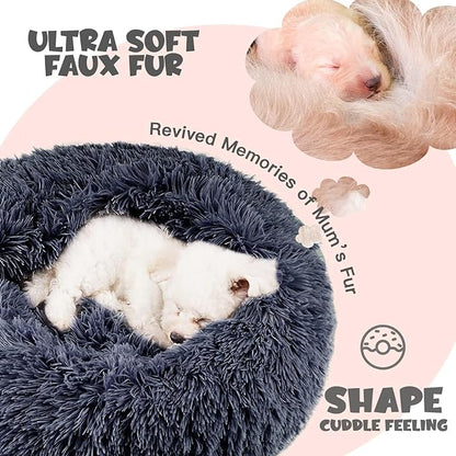Himax Dog Beds for Small Dogs, Donut Dogs Beds with Blanket Attached, Calming Dog Bed Washable (20"/26"/35") Grey