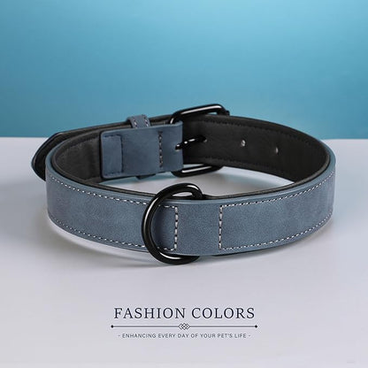 Didog Soft Padded PU Leather Dog Collar, Breathable and Adjustable Dog Collars for Medium Dogs, Comfortable for Daily Walk, Blue, L Fit Neck 13-17"(22-44 lbs)