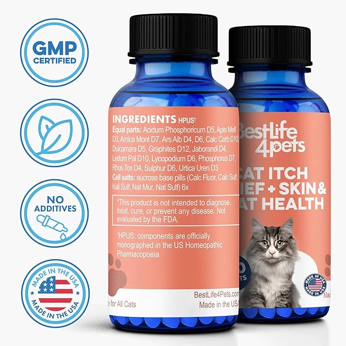 Cat Itchy Skin Relief & Hair Loss Treatment, Holistic Allergy Relief for Cats Calms Dry Skin, Dandruff & Reduces Licking, Scratching, Patchy, Matted and Shedding Fur, 400 Easy to Use Pills