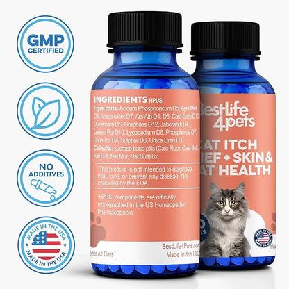 Cat Itchy Skin Relief & Hair Loss Treatment, Holistic Allergy Relief for Cats Calms Dry Skin, Dandruff & Reduces Licking, Scratching, Patchy, Matted and Shedding Fur, 400 Easy to Use Pills