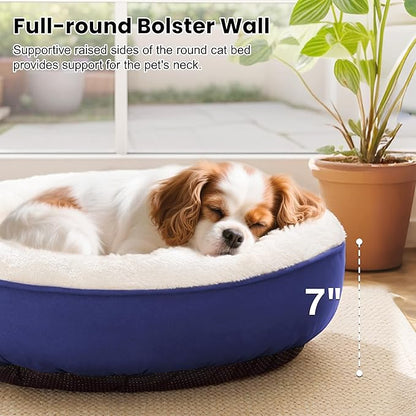 Love's cabin Round Donut Cat and Dog Cushion Bed, 25in Pet Bed for Small or Medium Dogs, Anti-Slip & Water-Resistant Bottom, Soft Durable Fabric Pet Beds, Washable Calming Cat & Dog Bed Navy