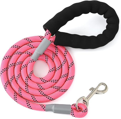 Mile High Life Reflective Dog Leash, with Comfortable Padded Handle, Pink Nylon Rope Leash with Steel Tips, Heavy Duty 4 Feet Pet Leashes (Pink,72 Inches)