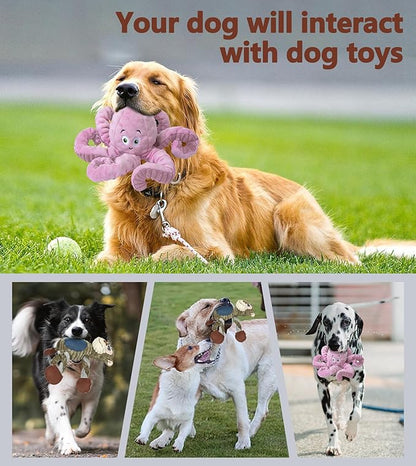 BUYPOW 2Pack Dog Toys for Large Dog - Plush Squeaky Medium & Small Dog Toys - Stuffed Animals Puppy Toys - (Monkey+Octopus Pink)