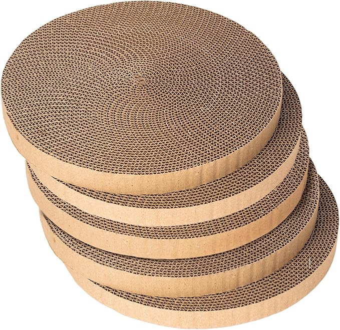 Round cat Scratcher Refill, 10 inch Diameter, 7/8 inch Thickness Scratcher Replacement Pads, Scratching Board Circle, Scratch pad, scratchers for Indoor Cats (5 pcs)