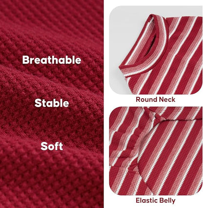 KYEESE 2Pack Waffle Dog Shirts for Small Dogs Stretchy Dog T-Shirts Lightweight Pet Tank Top Sleeveless Striped Pet Shirt Vest Breathable Cat Shirt, Small, Red+Striped