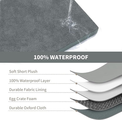 Tail Stories Plush Dog Bed for Medium Dogs, Waterproof Dog Crate Mat Orthopedic Egg Crate Foam Pet Bed with Washable Removable Oxford Cover, Gray
