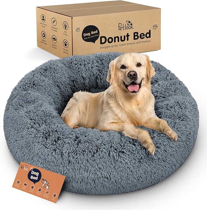 Donut Dog Bed - Premium Comfort for Anxiety Relief - Fluffy & Calming Design with Ultra-Plush Support | Cozy Round Dog Bed with Super Soft Circle Style (Dark Grey, X-Large)