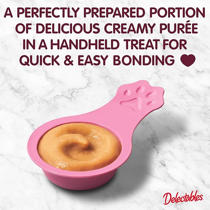 Delectables Lickable Spoon Handheld Wet Cat Treats Made with Real Chicken & Salmon, Quick & Easy Creamy Puree, Mess Free, Grain-Free, No Added Fillers, No by-Products, Variety Pack, 32ct