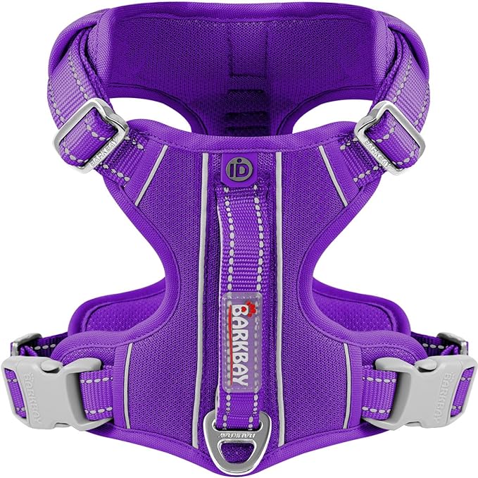 BARKBAY Dog Harness No Pull with ID Tag Pocket - Heavy Duty, Reflective, Easy Control for Large Dogs(Purple,XL)