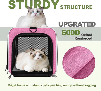 GAPZER Cat Carrier 18x11x11 Delta Airline Approved, Easy Load Soft Pet Plane Travel Bag 15 pounds, Teacup Dog Crate 12 lbs, Yorkie Kennel Carrying Case, Kitten Toy Poodle Mesh Cage up to 20lbs Pink