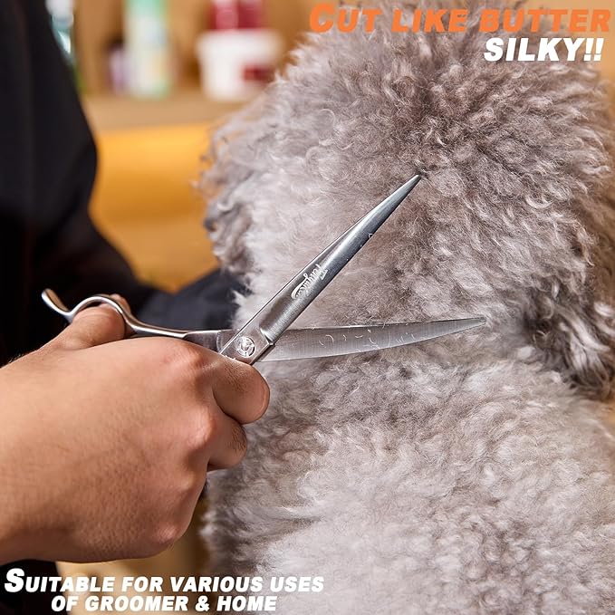 High-end Professional Dog Grooming Curved Scissors Pet Curved Shears 7 Inches Extremely Very Sharp Made Of Stainless Steel Alloy By Hand For Dog Cat Groomer