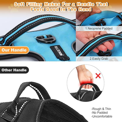 No Pull Dog Harness with 3 Snap Buckles,No Choke Front Lead pet Harness Reflective and Adjustable Soft Padded Vest for Small Medium Large Dog (Blue, Small)