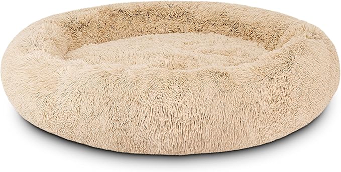 The Dog’s Bed Sound Sleep Donut Dog Bed, XXL Dog Beige Fur Calming Nest Bed Removable Cover, Veterinary Approved
