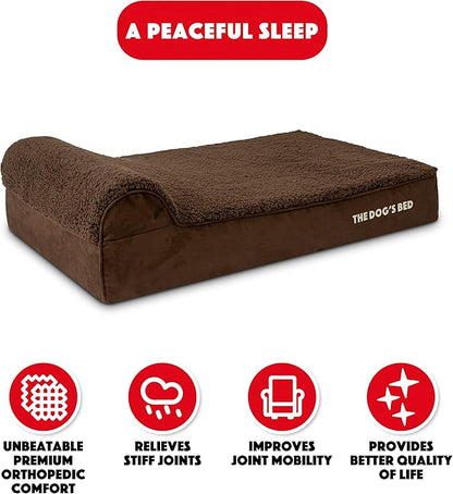The Dog’s Bed Orthopedic Headrest Dog Bed Large Brown Plush, Memory Foam, Pain Relief for Arthritis, Hip & Elbow Dysplasia, Post Surgery, Lameness, Waterproof Washable Cover, Veterinary Approved