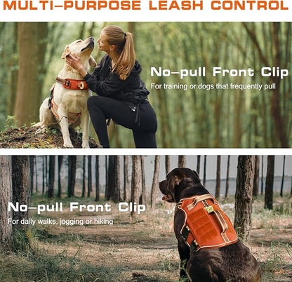 Dog Harness for Large Dogs Heavy Duty, No Pull Tactical Dog Harness with Molle System, Easy On and Off Service Dog Vest, Breathable Padded, Adjustable Reflective Pet Vest for Walking Hiking Training