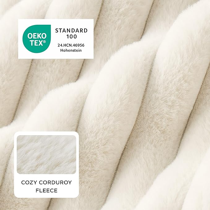 Bedsure ComfyFleece Cute Dog Bed for Small Medium Dogs - Washable Furry Puppy Beds, Rectangle Orthopedic Corduroy Fleece Pet Beds with Removable Zipper Cover, 25x21x7inches, Cream