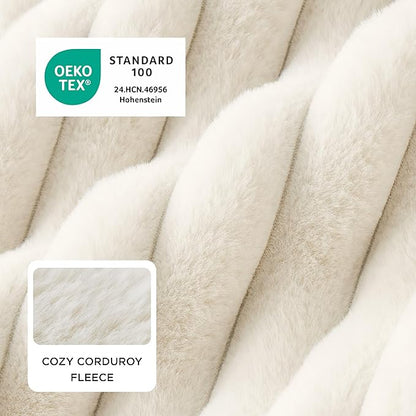 Bedsure ComfyFleece Cute Dog Bed for Small Medium Dogs - Washable Furry Puppy Beds, Rectangle Orthopedic Corduroy Fleece Pet Beds with Removable Zipper Cover, 25x21x7inches, Cream