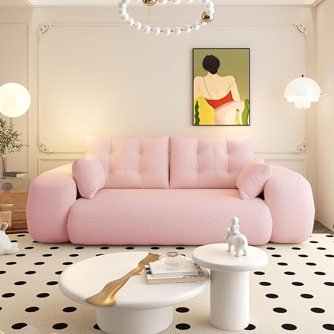 KEIKI 78.7" Foldable Human Dog Bed – 3-in-1 Multi-Functional Sofa Bed, Foam-Filled Teddy Fabric Sleeper for Living Room, Guest Room, or Playroom – Pink