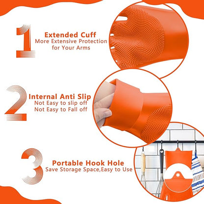 Pet Grooming Gloves—Heat Resistant Dog Washing Gloves with High-Density Teeth, Dog Bath Scrubber with Enhanced Five Finger Design, Silicone Gloves for Dogs and Cats Bathing, Massage (Orange)