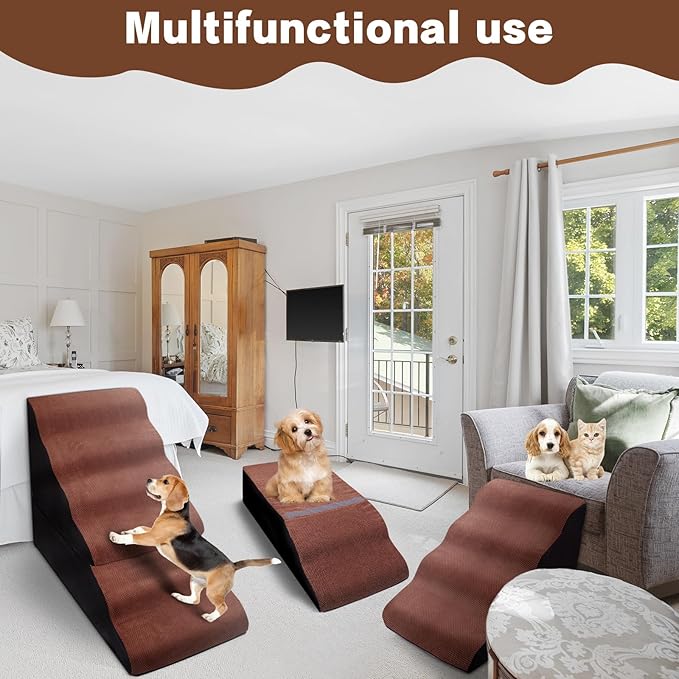 MALOROY Dog Steps for High Beds 30-32" H - 6-Step Dog Stairs for Small Dogs, 33D Foam Pet Steps for High Bed with Non-Slip Bottom and Washable Cover, Dogs Ramp for Bed Indoor, Brown
