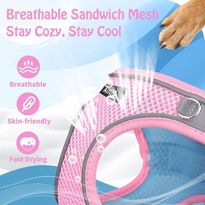AIITLE Dog Harness, No-Pull Cat Harness with a Leash, Adjustable Reflective Dog Vest, Cat Harness Escape Proof, Outdoor Walking, Running,Training for Extra Small Dogs and House Cats Pink XXXS