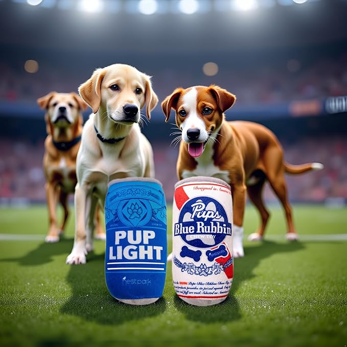 Nestpark Pup Light and Pups Blue Rubbin - Parody Beer Dog Toys - Funny Plush Squeaky and Crinkle Dog Toys Dog Gifts for Dog Birthday (2 Pack) (Mix)