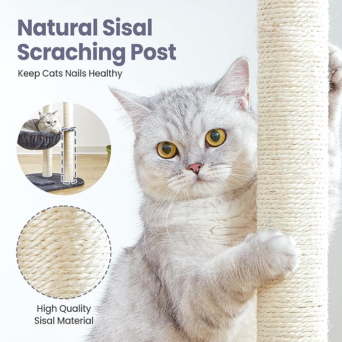 Small Cat Tree Tower with Scratching Post Condo Indoor - 42 Inch Cats Bed Hammock Perch for 2 Corner Cats Large Adult - Medium Short Compact Multi Level Cat House - Tall Climbing Gym Towers Furniture