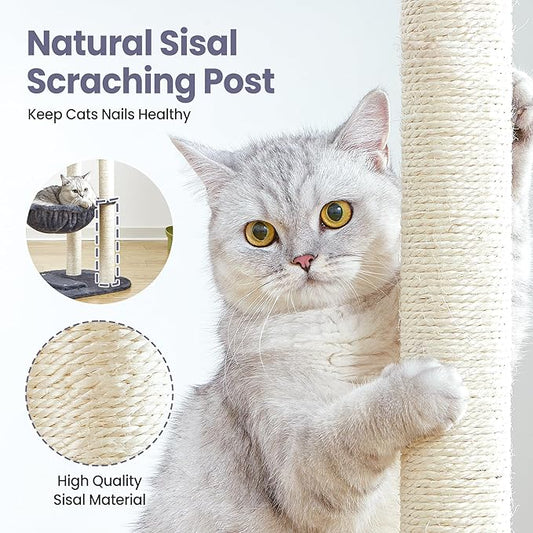 Small Cat Tree Tower with Scratching Post Condo Indoor - 42 Inch Cats Bed Hammock Perch for 2 Corner Cats Large Adult - Medium Short Compact Multi Level Cat House - Tall Climbing Gym Towers Furniture
