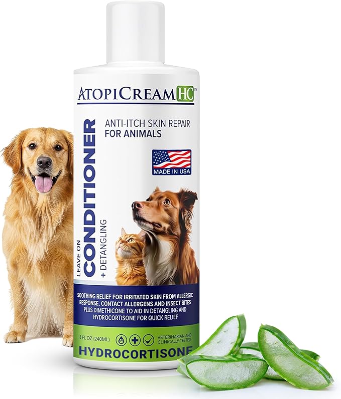 AtopiCream HC Leave-In 1% Hydrocortisone Conditioner Moisturizer for Dogs with Dry, Itchy Skin and Allergies, Pet Itch Relief, 8 oz
