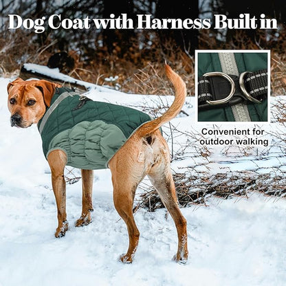 Lelepet Warm Dog Winter Coat Dog Coats for Medium Dogs Waterproof Dogs Jacket with Harness Built in Reflective Cold Weather Coats Windproof Zip-Up Winter Fleece Vest Snowsuit Dachshund Teal Green