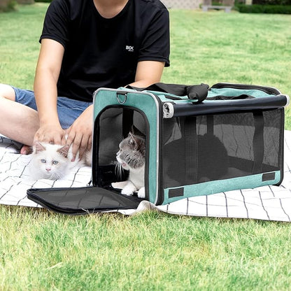 GAPZER Small Dog Carrier for Puppy Yorkshire Softshell Car Transport Chihuahua Carry Cage 18-inch Collapsible Doggie Vet Visit Crate Easy Load Roomy Pet Carrier Bag Kennel Dog Essentials Teal