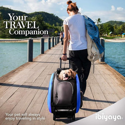 5-in-1 Pet Carrier with Backpack, Pet Carrier Stroller, Shoulder Strap, Carriers with Wheels for Dogs and Cats - Blue