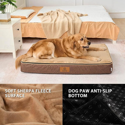 LIORCE Orthopedic Memory Foam XXL Dog Bed - 6" Thick Beds for Extra Large Sized Dog - Waterproof Removable Washable Cover & Wrap-Around Zipper - Ultimate Comfort & Easy Maintenance, Brown