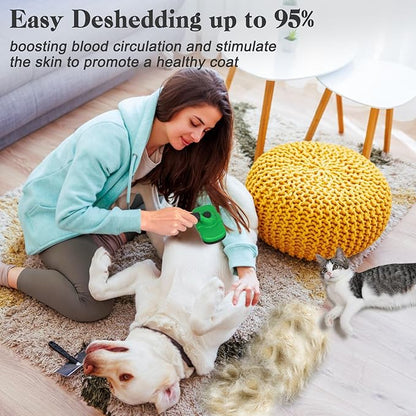 Dipoo Self Cleaning Deshedding Brush for Dogs & Cats - Skin Friendly Grooming Tool with Hair Removal for Haired Pets, Green