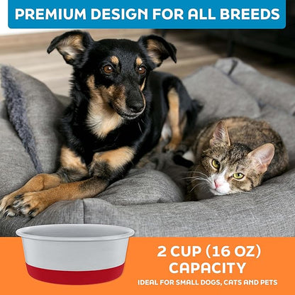 Master Pet Supply Stainless Steel Dog Bowls Set of 2 with Extra Thick Silicone Base - 2 Cup (16 oz) Crimson Red, Non-Slip, Dishwasher Safe Metal Bowls, Pet Dog Food Bowl for Dogs, Cats, Anti Rust