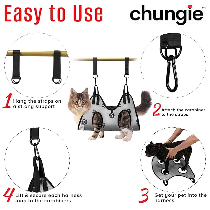 Chungie Cat Grooming Hammock for Cats – Cat Restraint for Nail Trimming with Pet Nail Clipper – Cat Sling for Grooming, Pet Hammock for Nail Cutting & Grooming Harness(Legs Spacing:6-9”/ Max W:20lb)