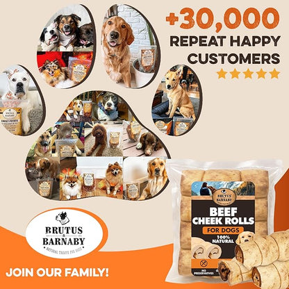 Premium Beef Cheek Rolls for Dogs 5-7" - (3-Pack), Peanut Butter Flavored Long Lasting, Safe & Natural Rawhide Alternative Chews, Ideal for Large Dogs & Aggressive Chewers, Supports Dental Health