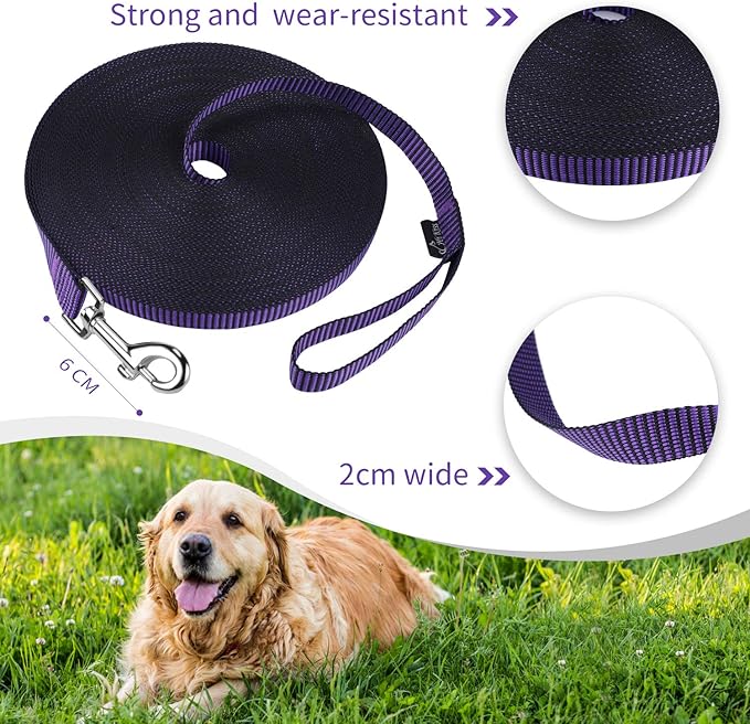 Hi Kiss Dog/Puppy Obedience Recall Training Agility Lead - 15ft 20ft 30ft 50ft 100ft Training Leash - Great for Training, Play, Camping, or Backyard(15ft,Black_Purple)