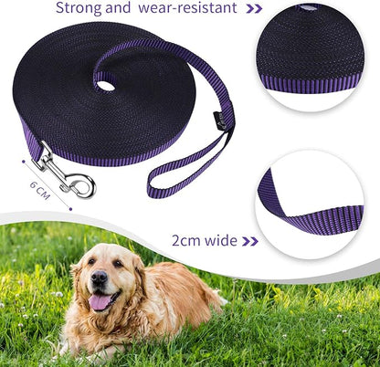 Hi Kiss Dog/Puppy Obedience Recall Training Agility Lead - 15ft 20ft 30ft 50ft 100ft Training Leash - Great for Training, Play, Camping, or Backyard(100ft,Black_Purple)