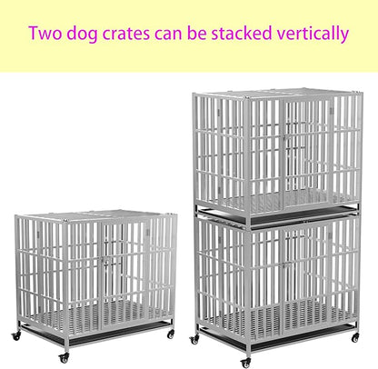 37" 42" 48" Heavy Duty Dog cage Stainless Steel Metal Kennel and Crate, Collapsible for Medium to Large Dogs, Easy to Assemble pet Pen with Four Lockable Wheels, Black Tray(37in)