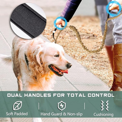 BUMBIN 6Ft Dog Leash Large Dogs, Bungee Dog Leash with 2 Handles, Heavy Duty Leashes for Medium Small Dogs, No Pull Shock Absorbing ，with Car Seat Belt for Training, Brown