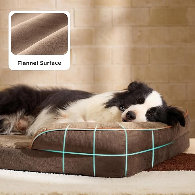 Bedsure L Plus Orthopedic Dog Bed for Large Dogs - Washable Dog Cat Bed Waterproof, L Plus Big Comfort Dogs Couch Sofa with Washable Removable Cover, Pet Bed with Nonskid Bottom, Brown, 38"
