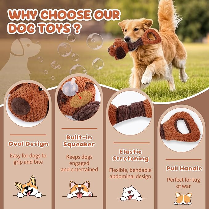 Squeaky Dog Toys,Interactive Tug of War Puppy Toys for Indoor/Outdoor Use Puppy Chew Toys for Teething Plush with Crinkle Paper for Small and Medium