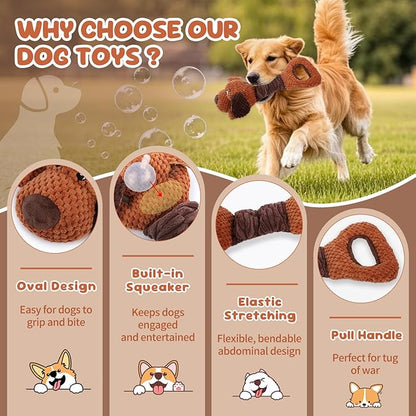 Squeaky Dog Toys,Interactive Tug of War Puppy Toys for Indoor/Outdoor Use Puppy Chew Toys for Teething Plush with Crinkle Paper for Small and Medium