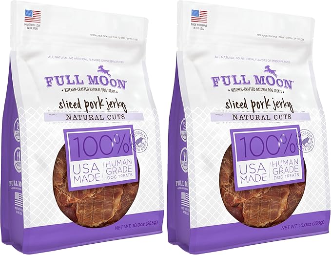 Full Moon Natural Cut Pork Jerky Healthy All Natural Dog Treats Human Grade Grain Free 10 oz (Pack of 2)
