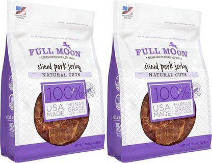 Full Moon Natural Cut Pork Jerky Healthy All Natural Dog Treats Human Grade Grain Free 10 oz (Pack of 2)