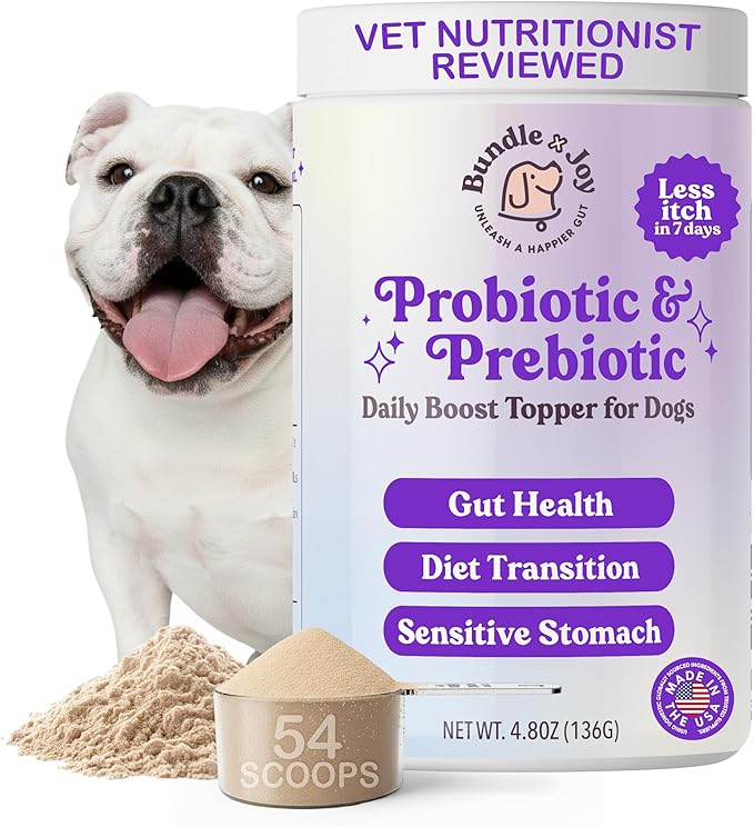 Bundle x Joy Daily Prebiotic & Probiotics for Dogs Boost - Gut Health Immune Formula with Beef Bone Broth for Dogs, 6 Billion CFU Dog Supplements, 35 Scoops, 4.8 oz - Made in USA
