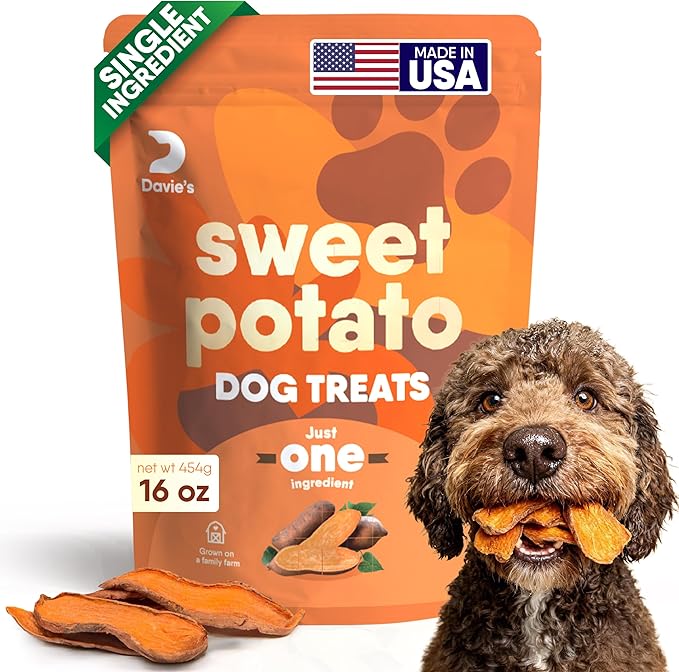 Davie's Sweet Potato Dog Treats - Healthy, Natural Dog Chews, Low Fat, 1 lb. Bag