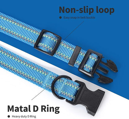 Mile High Life Reflective Dog Collar, Basic Dog Collars Adjustable Quick Release, Soft Nylon Pet Collar with Metal D-Ring for Small Medium Large Dogs (Hot Blue, M Neck13-17")